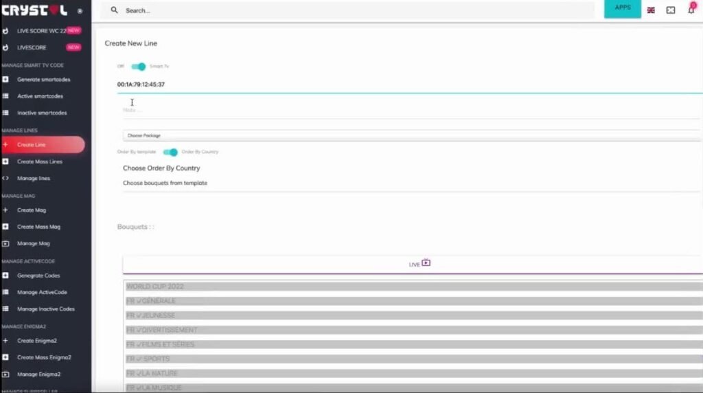 Crystalott IPTV server Interface